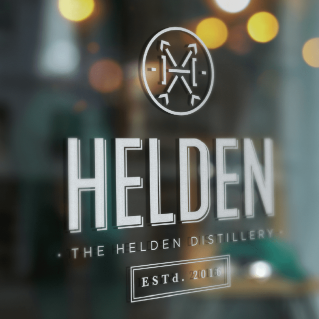 Helden logo on glass panel